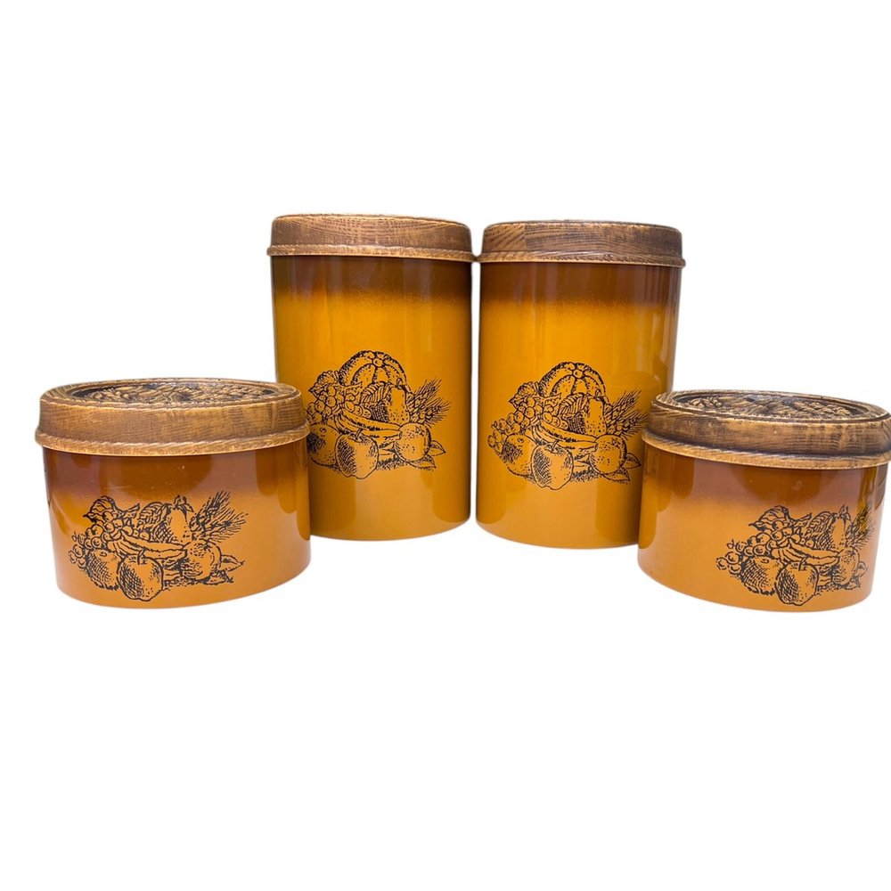 Cheinco Housewares Brown Woodbury Metal Canister Set Wood tone Vintage Retro